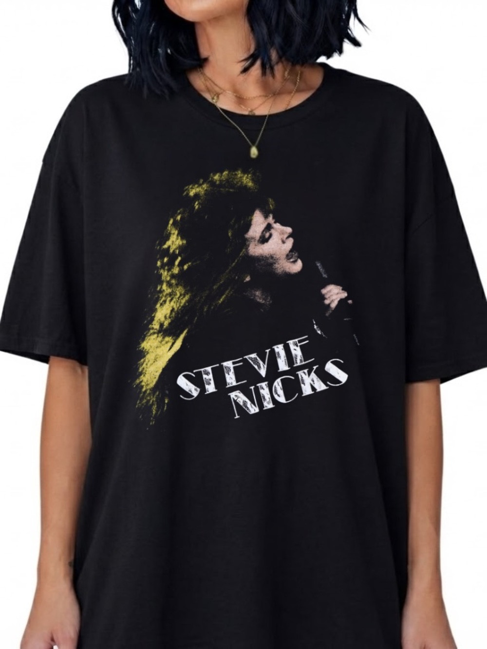 Stevie Nicks Concert Tour Yellow Hair Vintage Black T-Shirt
